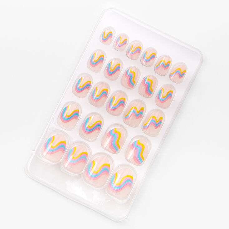 Rainbow Squiggle Clear Stiletto Press On Vegan Faux Nail Set - 24 Pack,