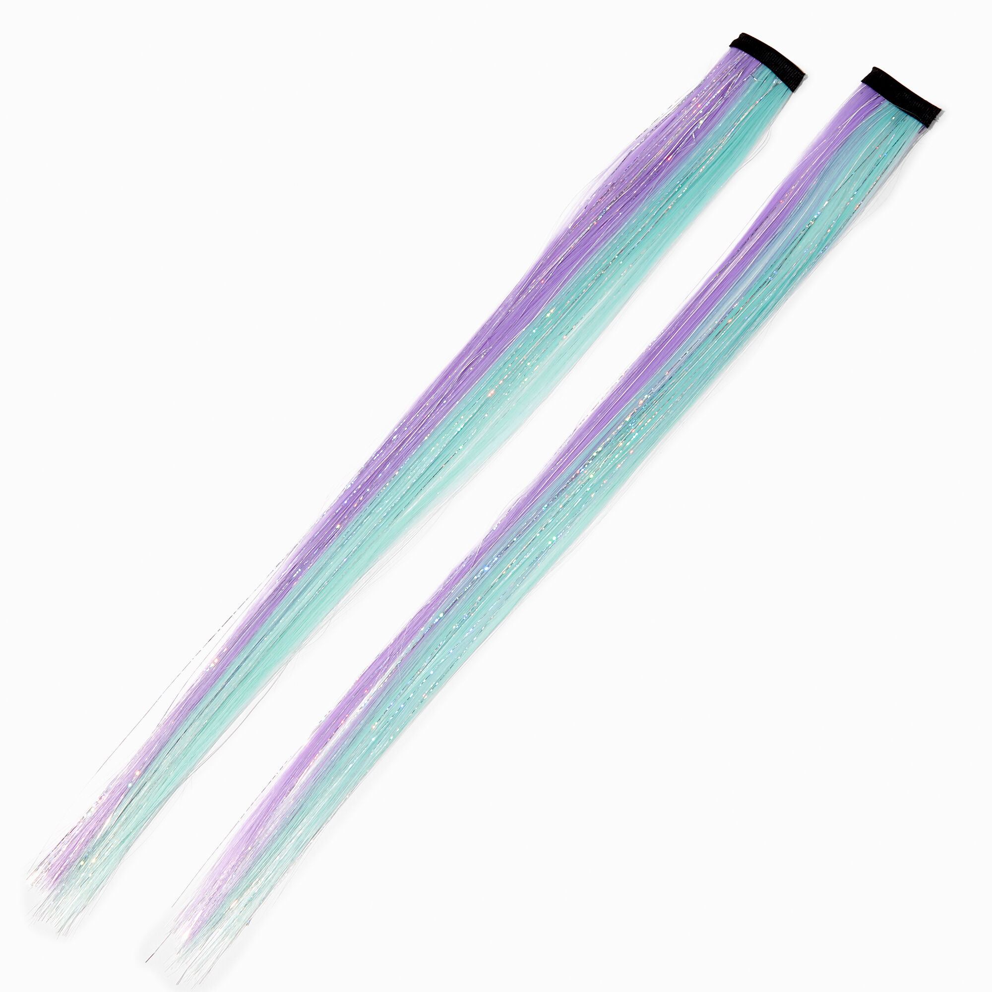 View Claires Mint Tinsel Faux Hair Clips 2 Pack Purple information