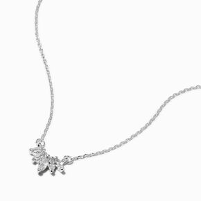 Silver-tone Cubic Zirconia Leaf Arch Pendant Necklace,