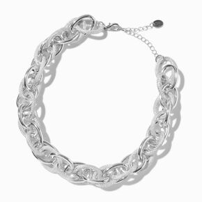 Silver-tone Textured Mega Link Chain Necklace ,