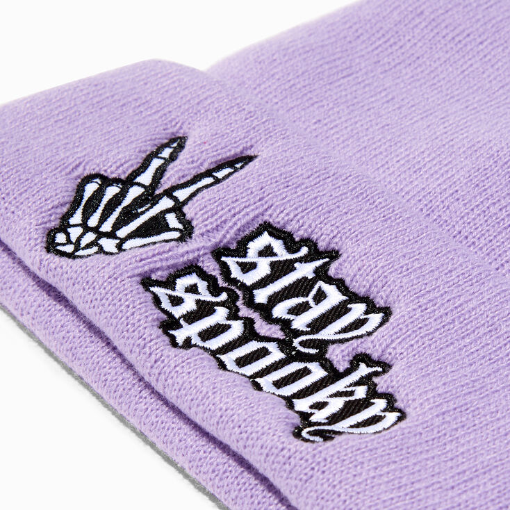 &quot;Stay Spooky&quot; Lavender Beanie Hat,