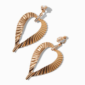 Gold-tone Textured Heart Clip-On Drop Earrings,