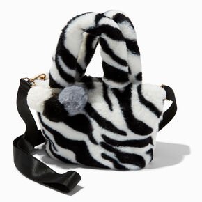 Furry Zebra Print Crossbody Tote Bag,