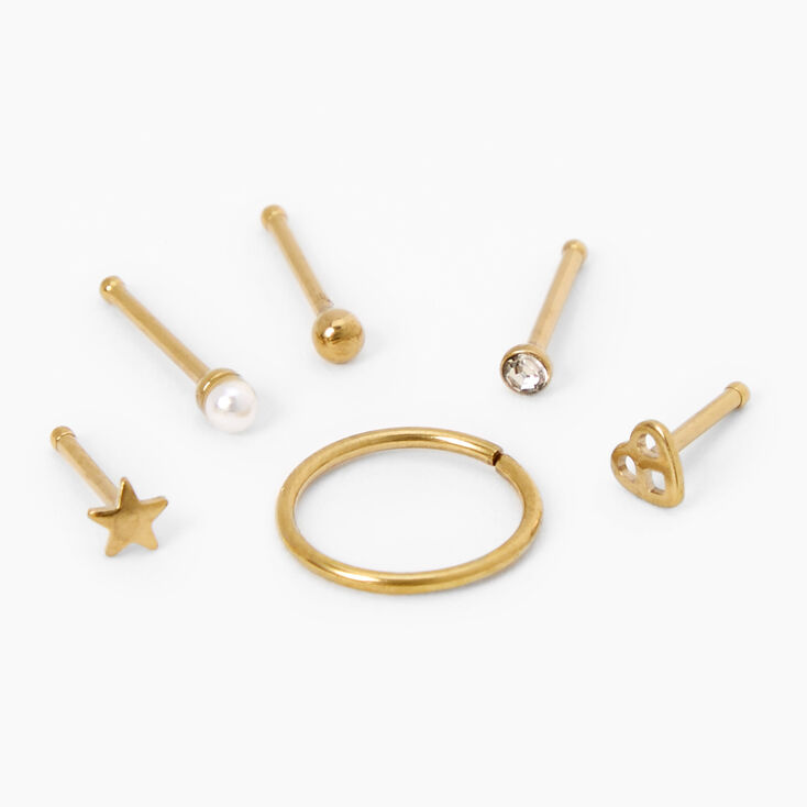Gold 20G Assorted Nose Studs &amp; Rings - 6 Pack,