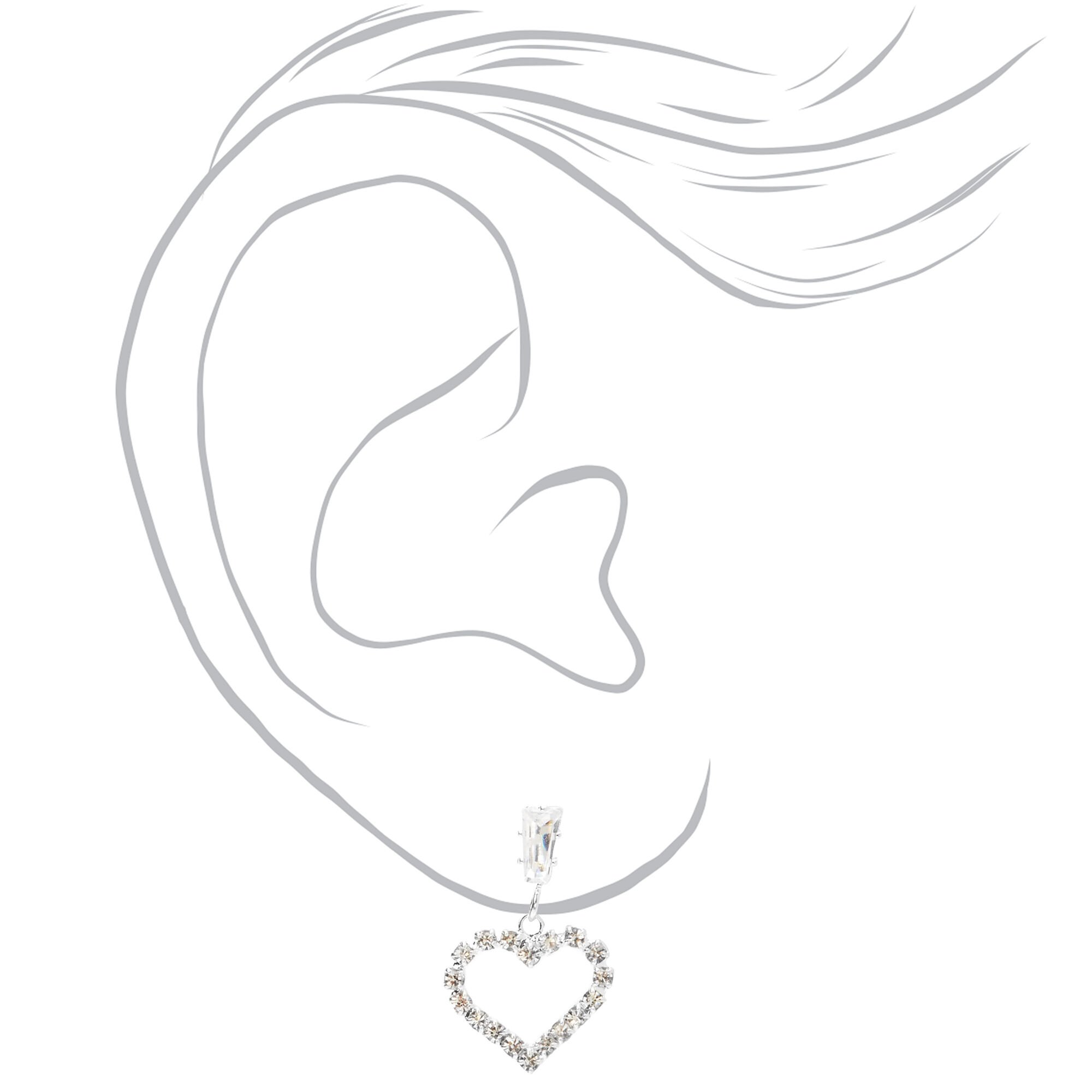 Silver-tone Rhinestone Heart 0.5" Drop Earrings,