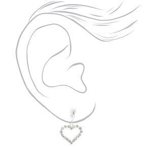 Silver 0.5&quot; Rhinestone Heart Drop Earrings,