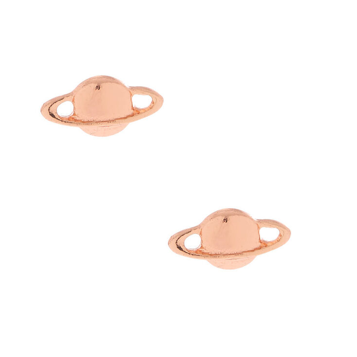18kt Rose Gold Plated Saturn Stud Earrings,