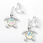 Silver 1&quot; Iridescent Scale Turtle Clip On Drop Earrings,