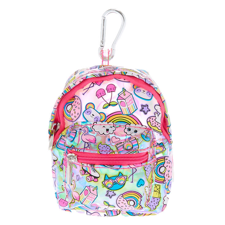Porte-cl&eacute;s mini sac &agrave; dos rose &eacute;motic&ocirc;nes arc-en-ciel,