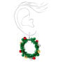 Christmas Silver 1&#39;&#39; Tinsel Wreath Hoop Earrings,