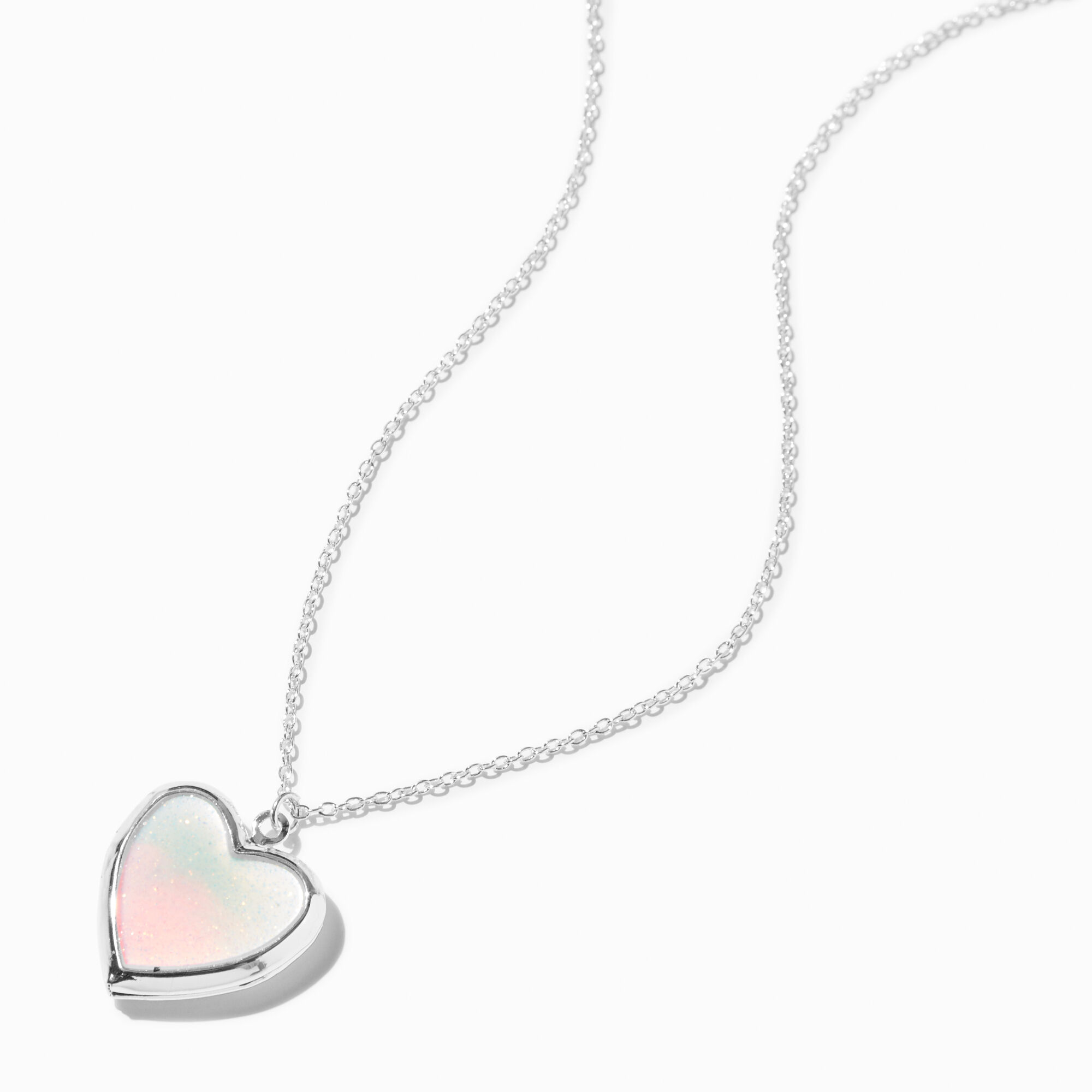 View Claires Uv ColorChanging Ombre Heart Locket Pendant Necklace Silver information