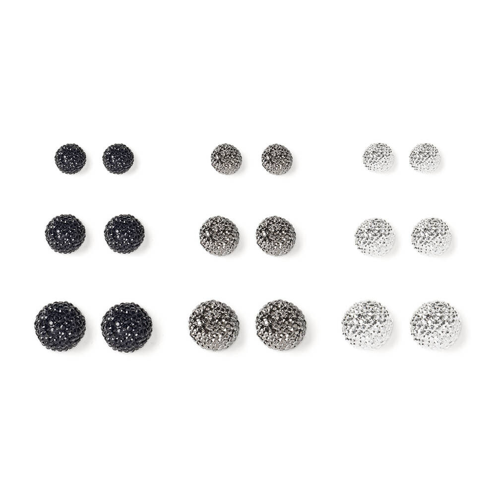 Mixed Metal Graduated Fireball Stud Earrings - 9 Pack,