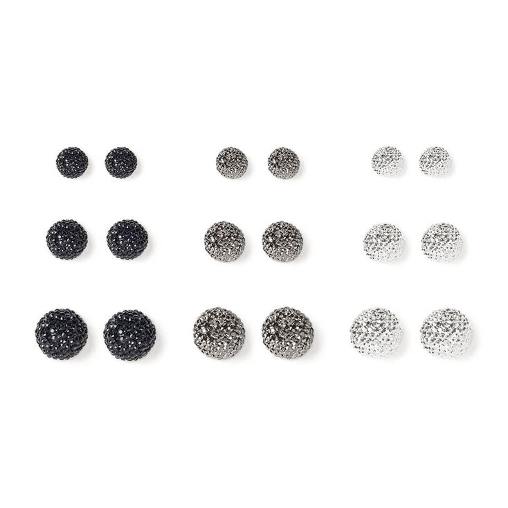 Mixed Metal Graduated Fireball Stud Earrings - 9 Pack,