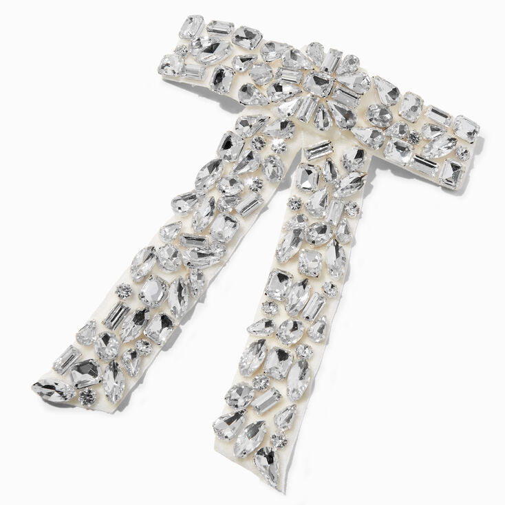 Silver-tone Rhinestone Bow Barrette ,