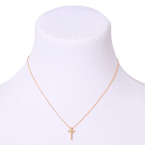 Gold-tone Crystal Cross Pendant Necklace,