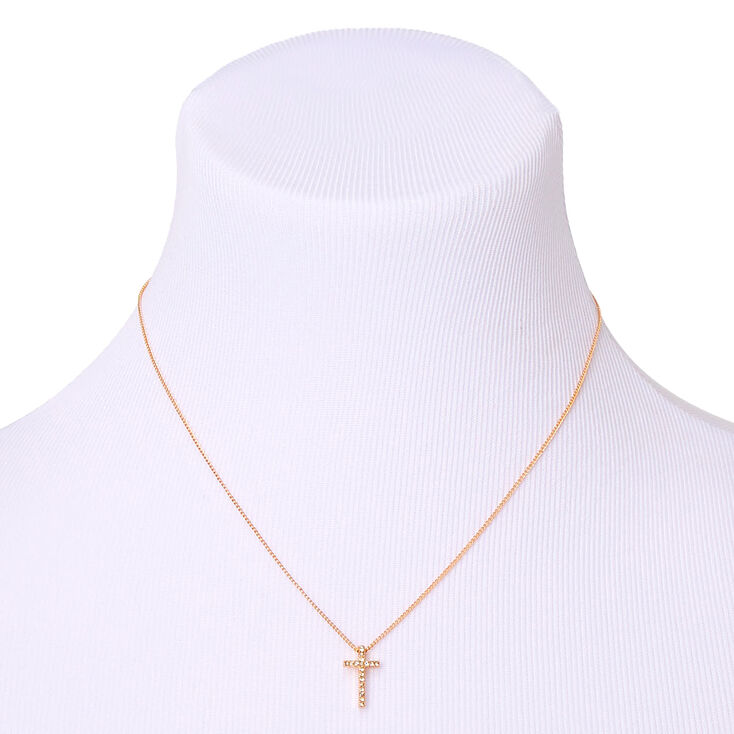 Gold-tone Crystal Cross Pendant Necklace,