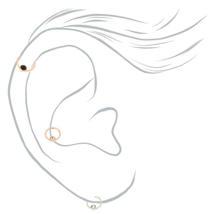 Mixed Metal 20G Stone Cartilage Earrings - 3 Pack,