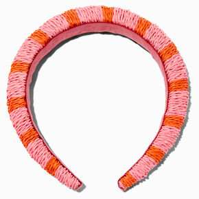 Pink &amp; Orange Striped Rattan Headband,