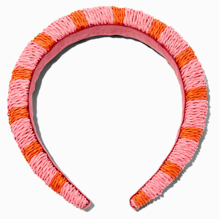 Pink &amp; Orange Striped Rattan Headband,