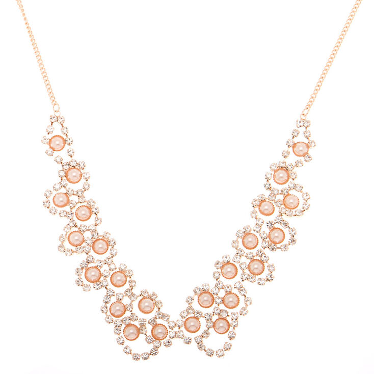 Rose Gold Pearl Scalloped Statement Necklace,