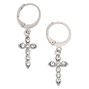 Silver 10MM Cross Huggie Hoop Earrings,