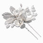 Matte Silver-tone Floral Spray Hair Pins - 2 Pack,