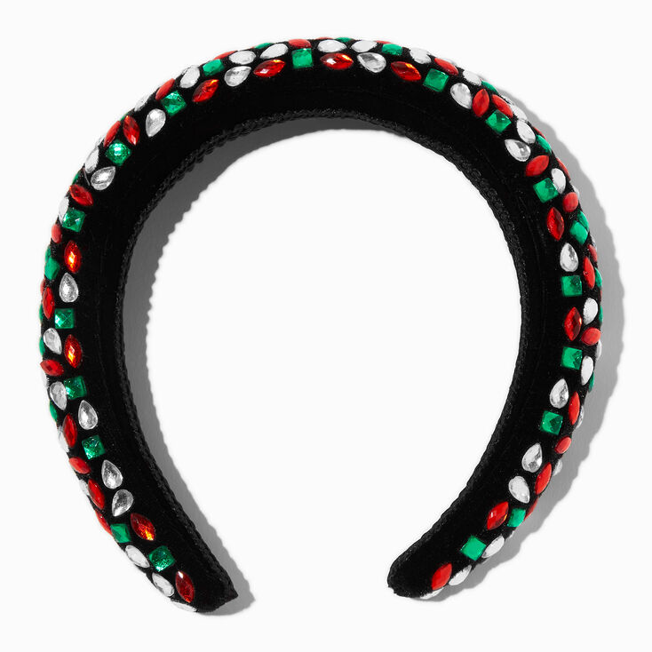 Serre-t&ecirc;te en imitation velours noir strass No&euml;l,