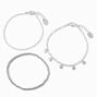 Claire&#39;s Recycled Jewellery Silver-tone Disc Charm Bracelet Set - 3 Pack,
