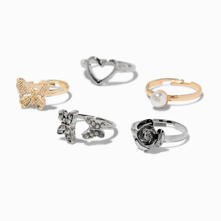 Claire&#39;s Club Mixed Metals Butterfly Rings - 5 Pack,