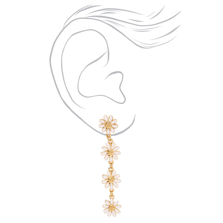 White Daisy Flower Linear 2&quot; Drop Earrings,