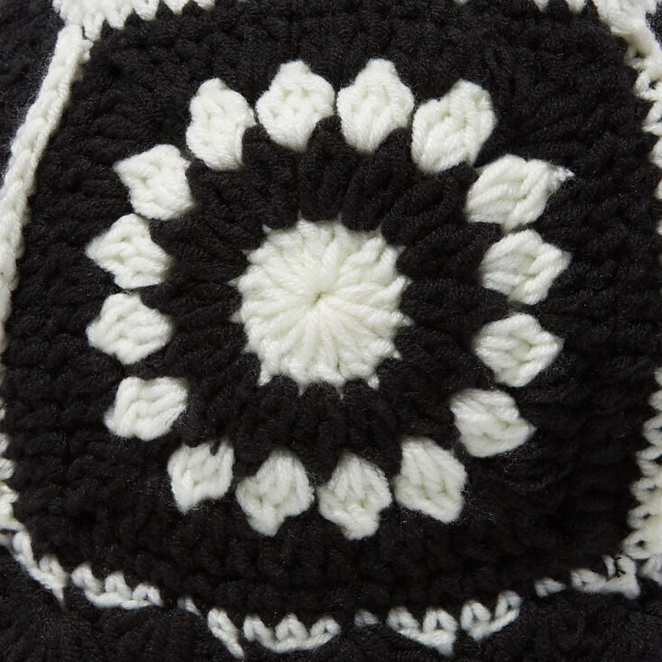 Black &amp; White Floral Crochet Bucket Hat,
