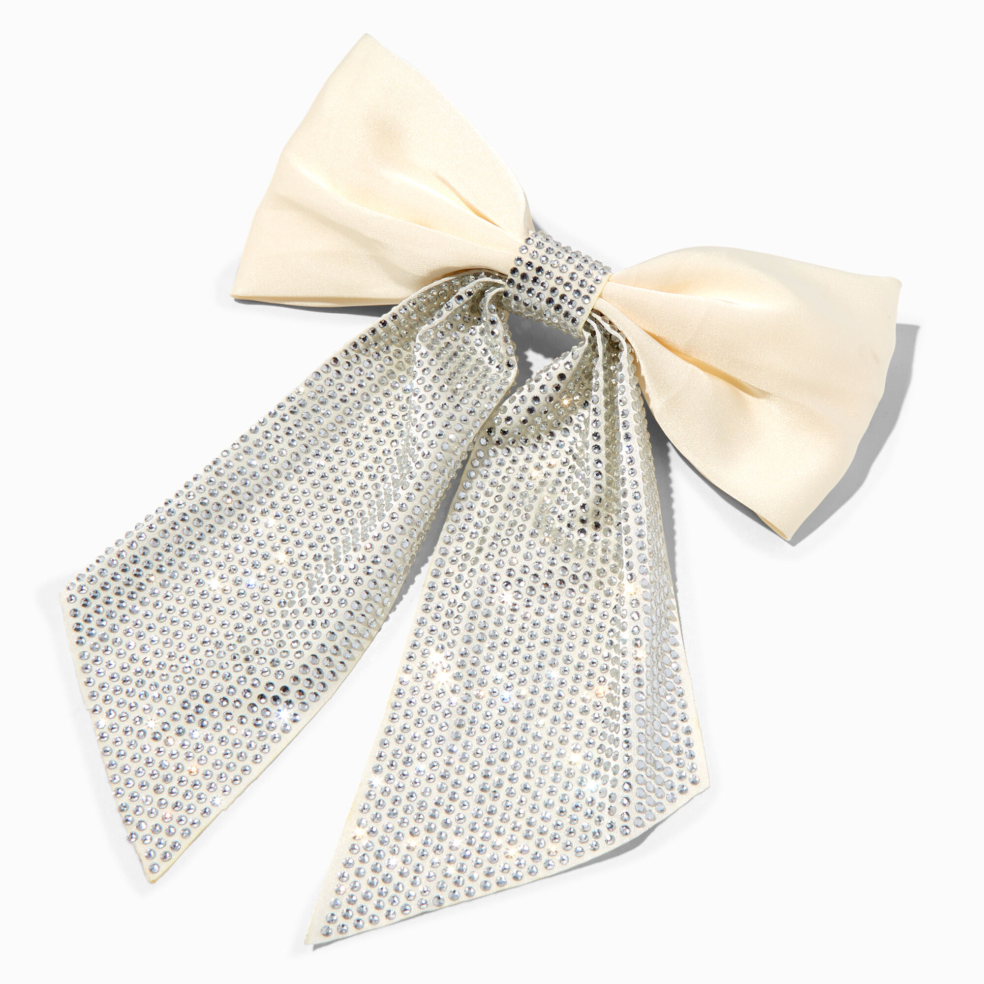 View Claires Rhinestone Large Bow Hair Clip Ivory information