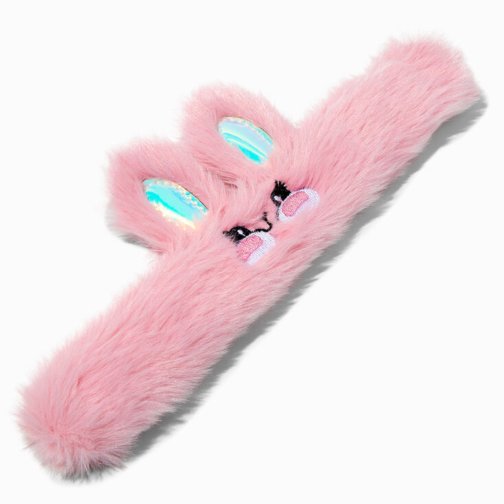 Bracelet enrouleur lapin duveteux rose,