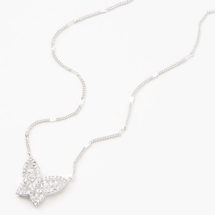 Collier &agrave; pendentif papillon en zircon cubique d&#39;imitation couleur argent&eacute;e,