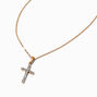Gold-tone Stainless Steel Pav&eacute; Cross Pendant Necklace,