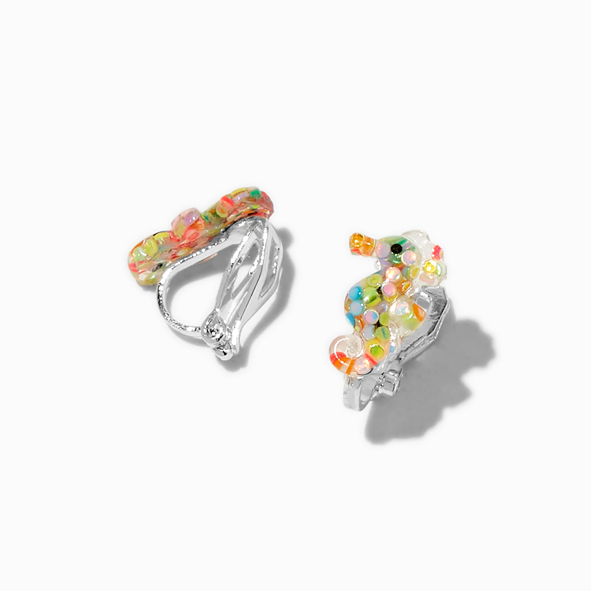 View Claires Seahorse Confetti ClipOn Stud Earrings Silver information