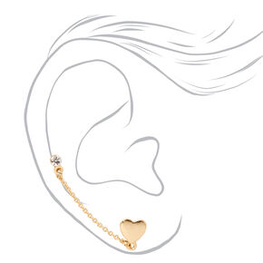 Gold Heart Connector Chain Stud Earrings,