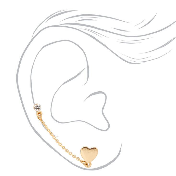 Gold Heart Connector Chain Stud Earrings,