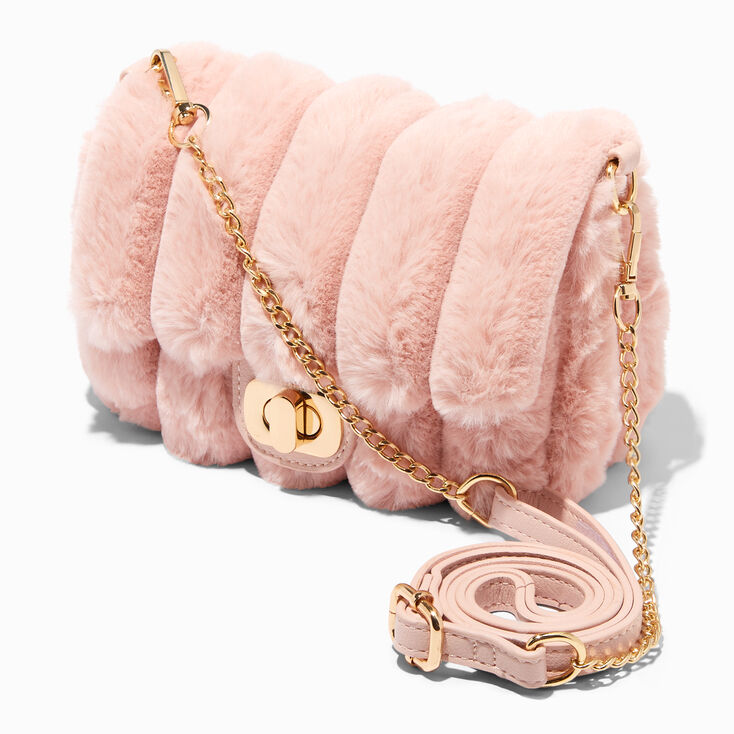 Blush Pink Furry Crossbody Bag,