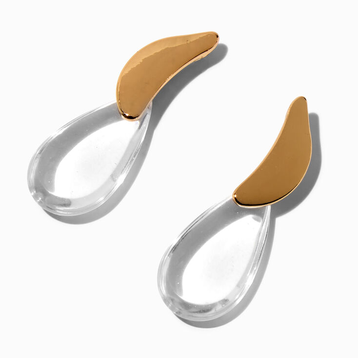 Gold &amp; Clear Teardrop Drop Earrings,
