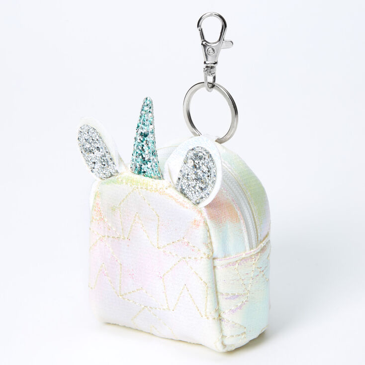 Porte-cl&eacute;s mini sac &agrave; dos licorne matelass&eacute; iris&eacute; - Blanc,