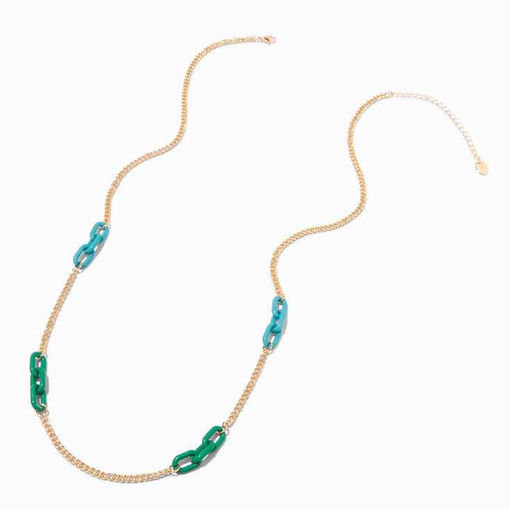 Green &amp; Blue Resin Chainlink Gold-tone Long Necklace,