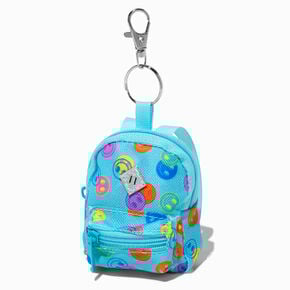 Blue Happy Face Mini Backpack Keychain,