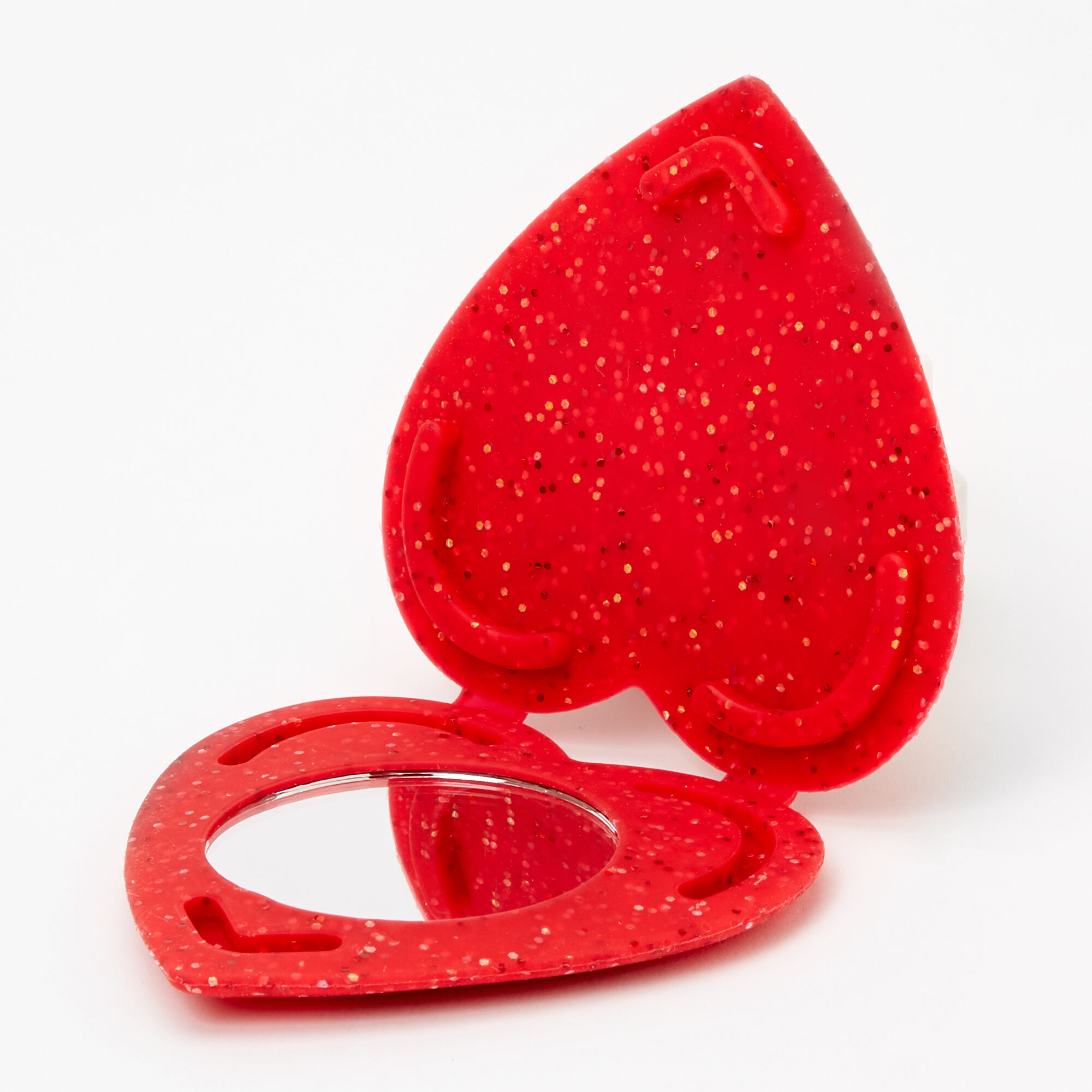 Silicone Glitter Heart Compact Mirror - Red,