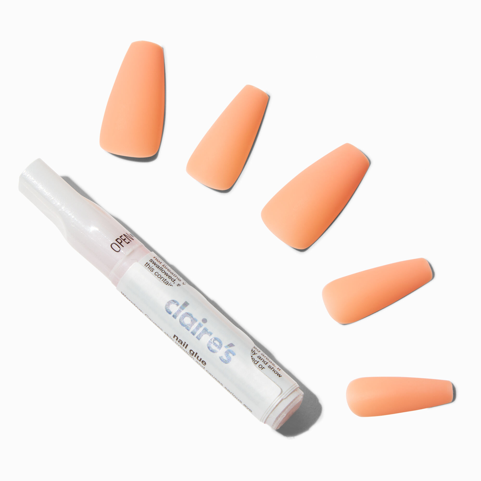 Matte Coral Squareletto Vegan Faux Nail Set - 24 Pack,