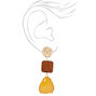 Gold 2.5&quot; Wooden &amp; Yellow Stone Tiered Drop Earrings,