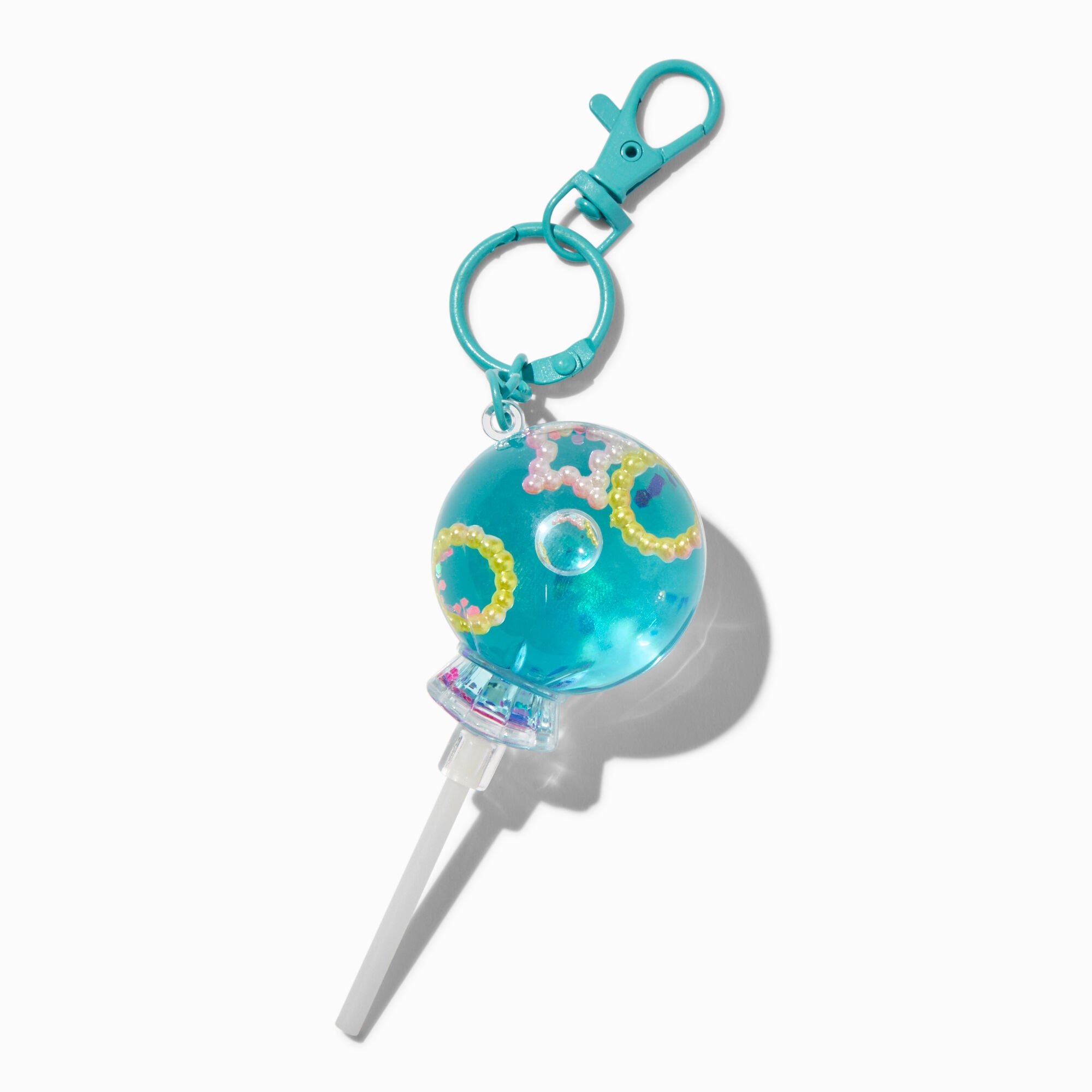 View Claires Lollipop WaterFilled Glitter Keyring Blue information