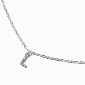 Silver-tone Crystal Block Letter Initial Pendant Necklace - L,