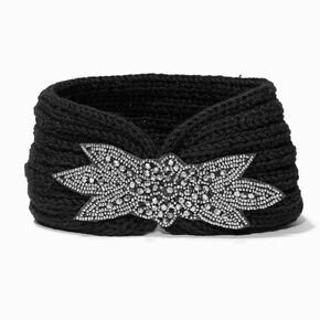Black Sweater Knit Beaded Headwrap,