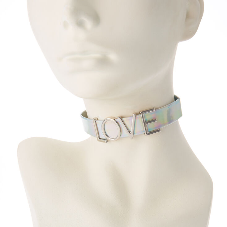 Thick Silver Holographic Love Choker Necklace,